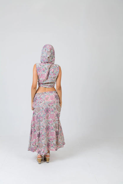 BOHO LUNA MÍSTICA – Women's Hooded Wrap Skirt & Top Set (Silk-Feel Polyester, One Size–XXL)