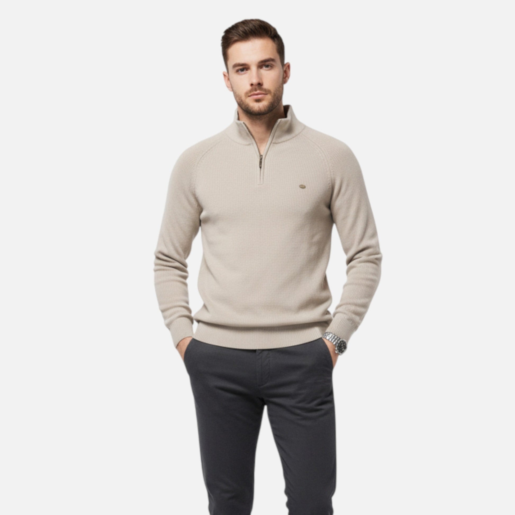 Fernando | Suéter de Algodón Premium con Media Cremallera para Hombre 1