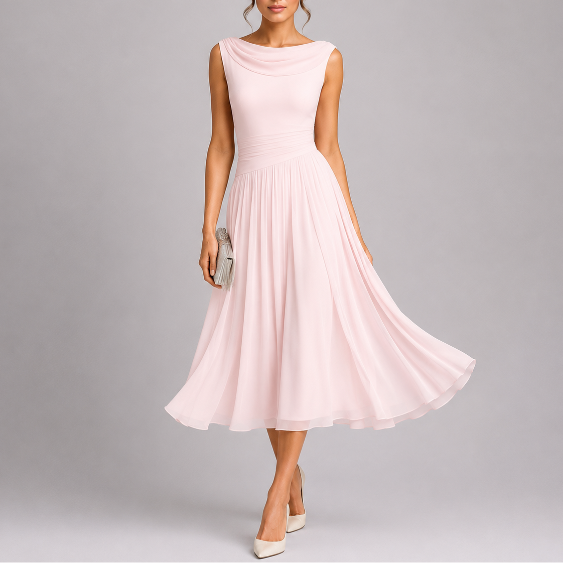 Lucía | Vestido Midi Plisado con Cuello Drapeado para Mujer 4