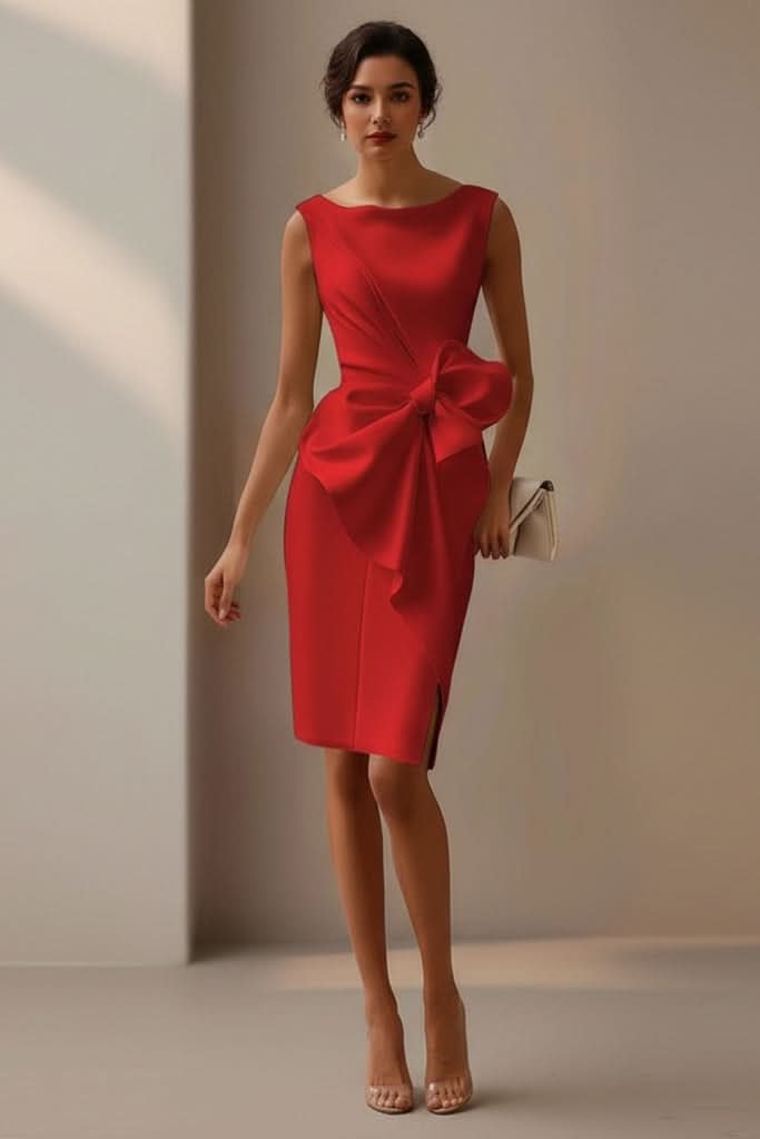 Lucía | Vestido de Cóctel Midi Sin Mangas con Lazo Lateral para Mujer 8