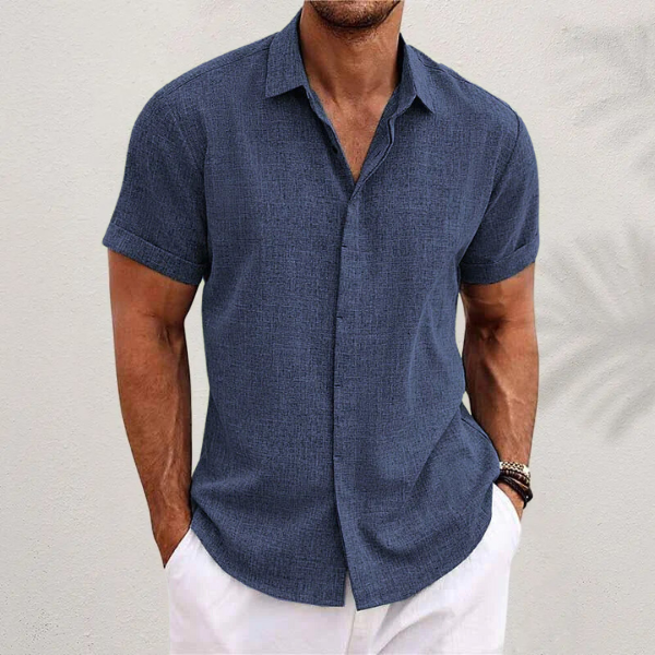 DIEGO – Camisa de manga corta de algodón y lino para hombre