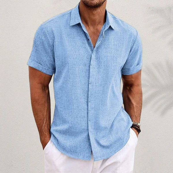 DIEGO – Camisa de manga corta de algodón y lino para hombre