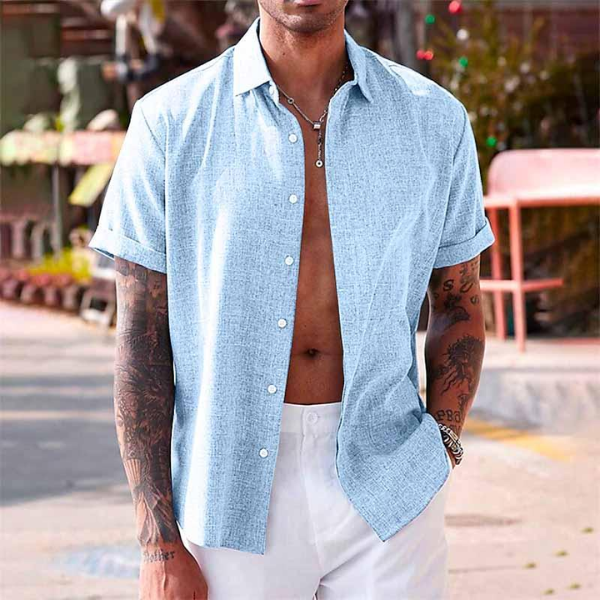 DIEGO – Camisa de manga corta de algodón y lino para hombre