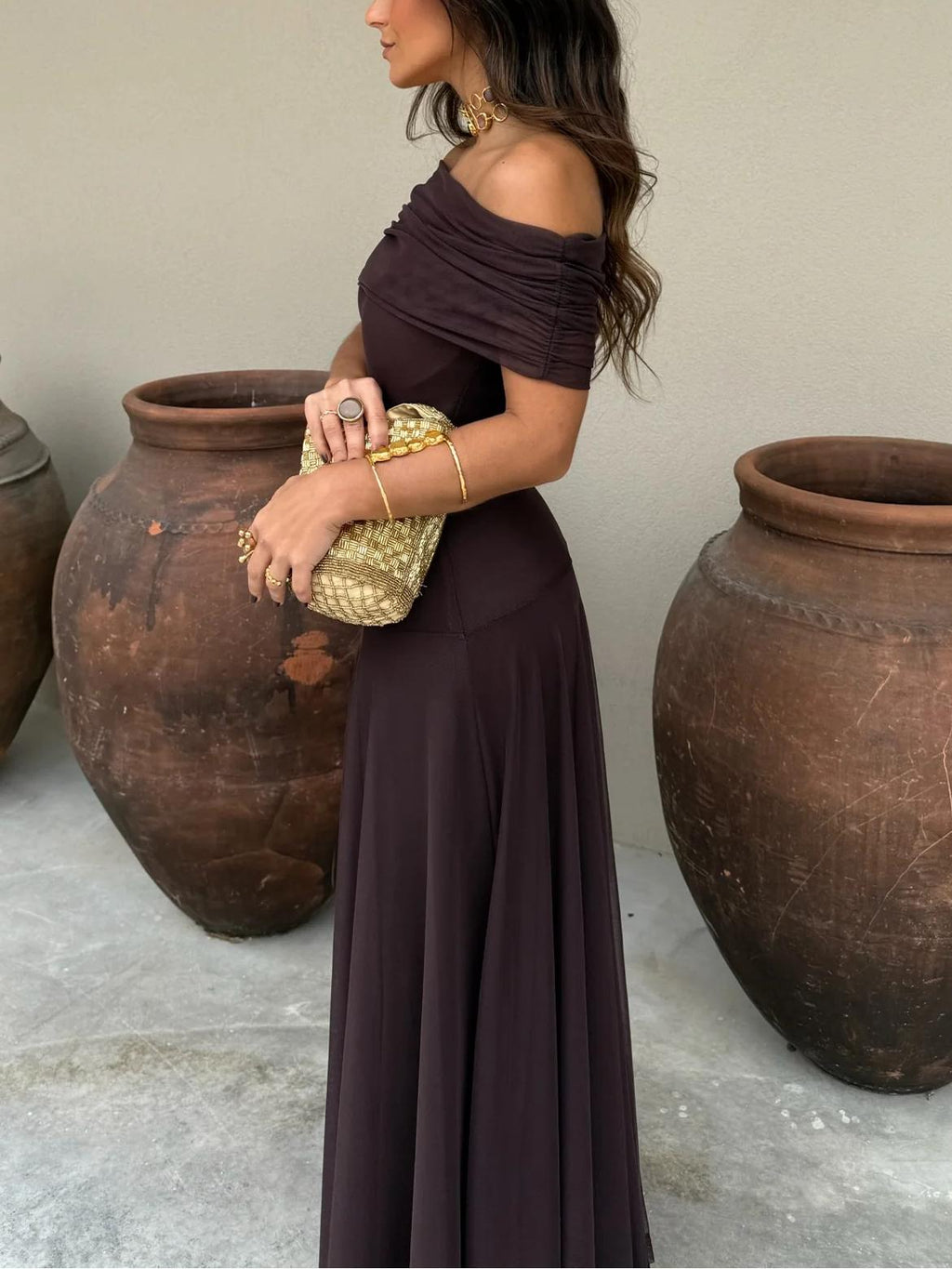 Sofía | Vestido Largo de Gasa Elegante para Mujer con Hombros Descubiertos 3
