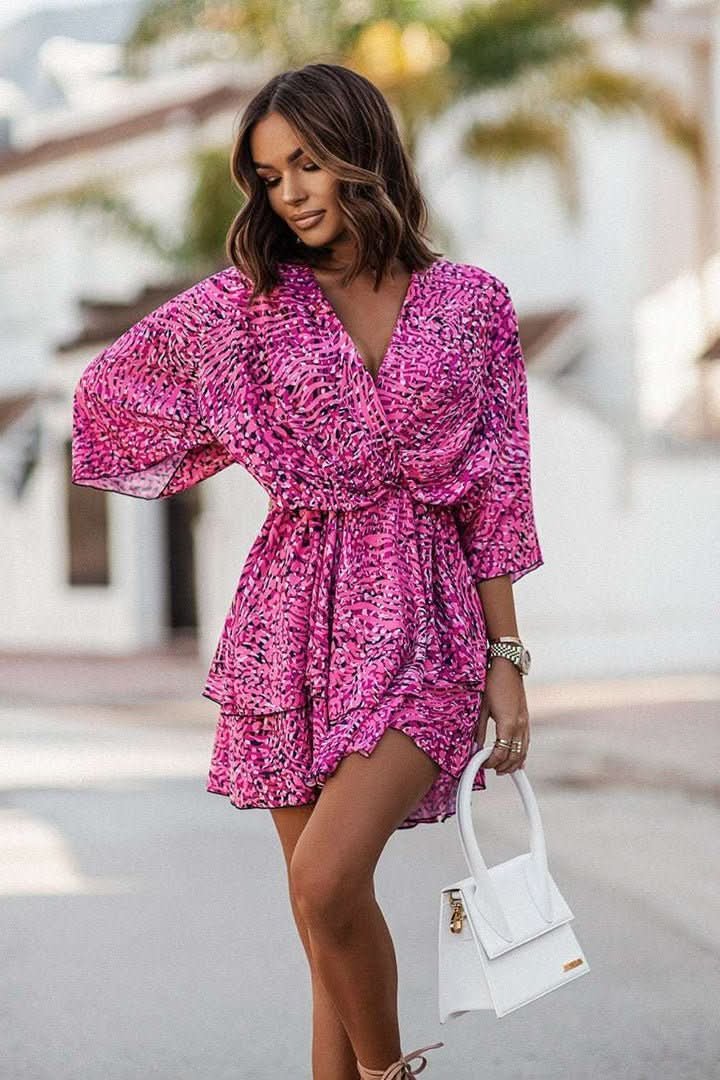 Valentina | Minivestido de cóctel con estampado tropical para mujer con falda escalonada 4