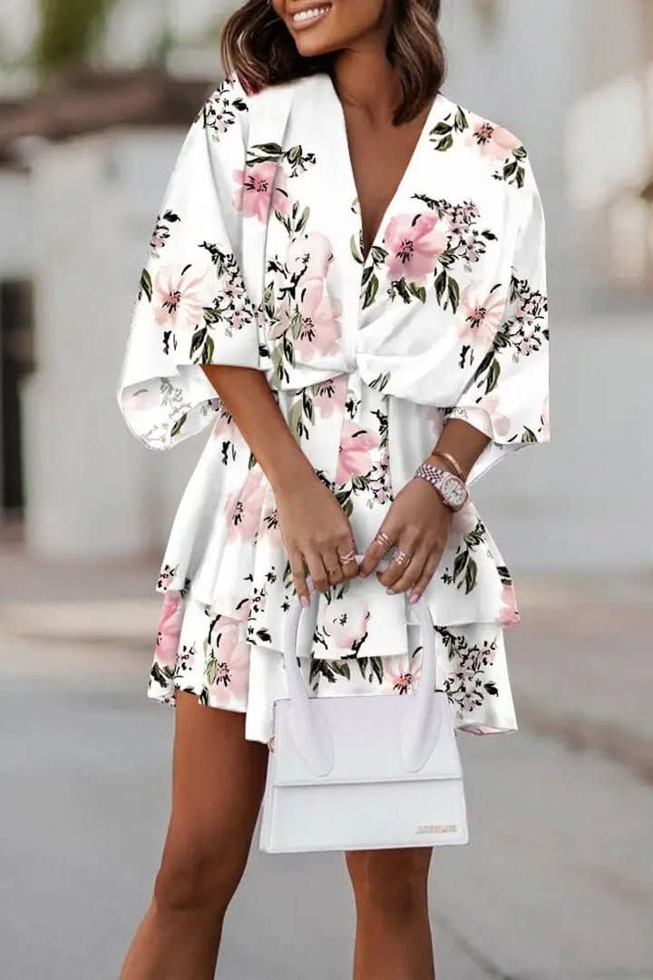 Valentina | Minivestido de cóctel con estampado tropical para mujer con falda escalonada 5