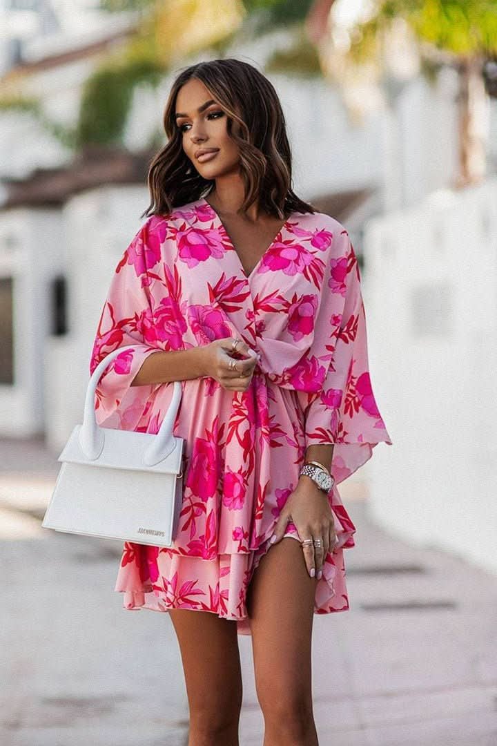 Valentina | Minivestido de cóctel con estampado tropical para mujer con falda escalonada 6