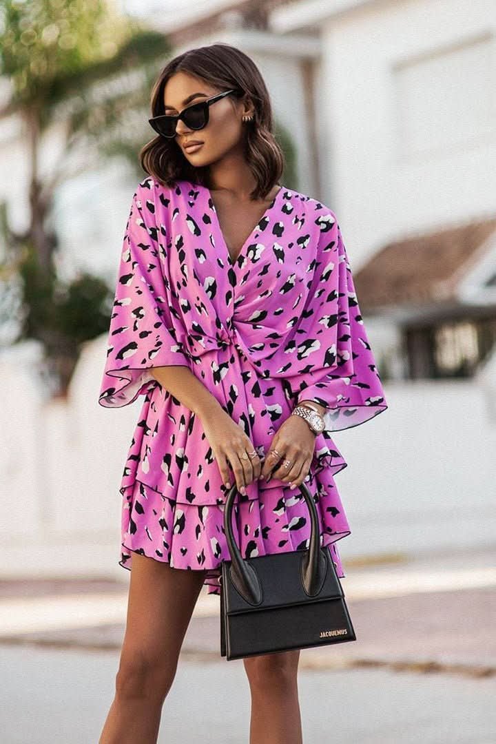 Valentina | Minivestido de cóctel con estampado tropical para mujer con falda escalonada 7