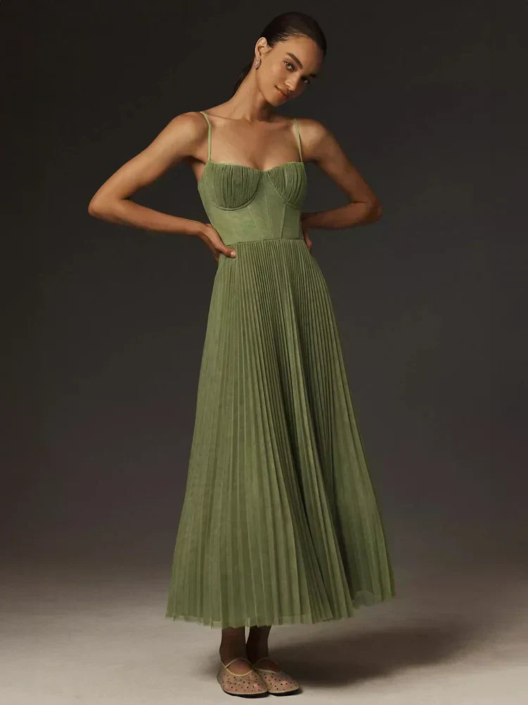 Vestidos Invitada Boda | Vestido Plisado Elegante con Bustier y Tirantes Finos | Look Sofisticado para Ocasiones Especiales 0