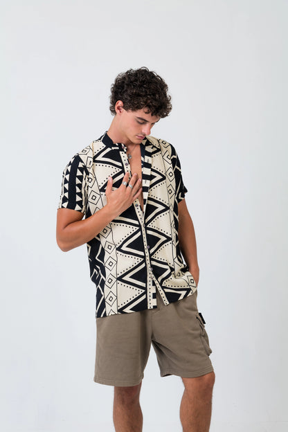 BOHO MAO CLÁSICO – Men's Short-Sleeve Rayon Shirt (Boho Print, S–3XL)