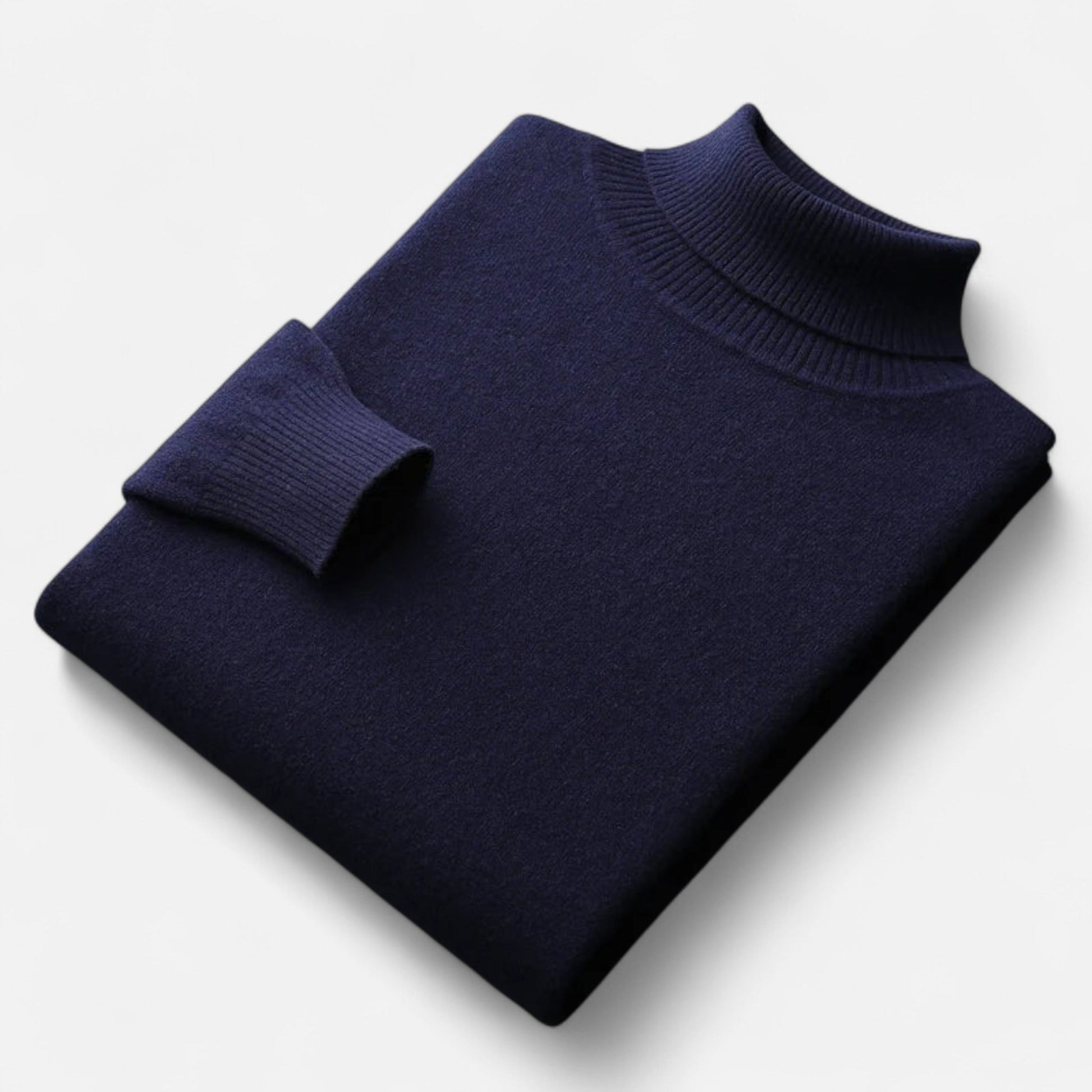 Vista lateral del jersey de lana de cuello alto para hombre