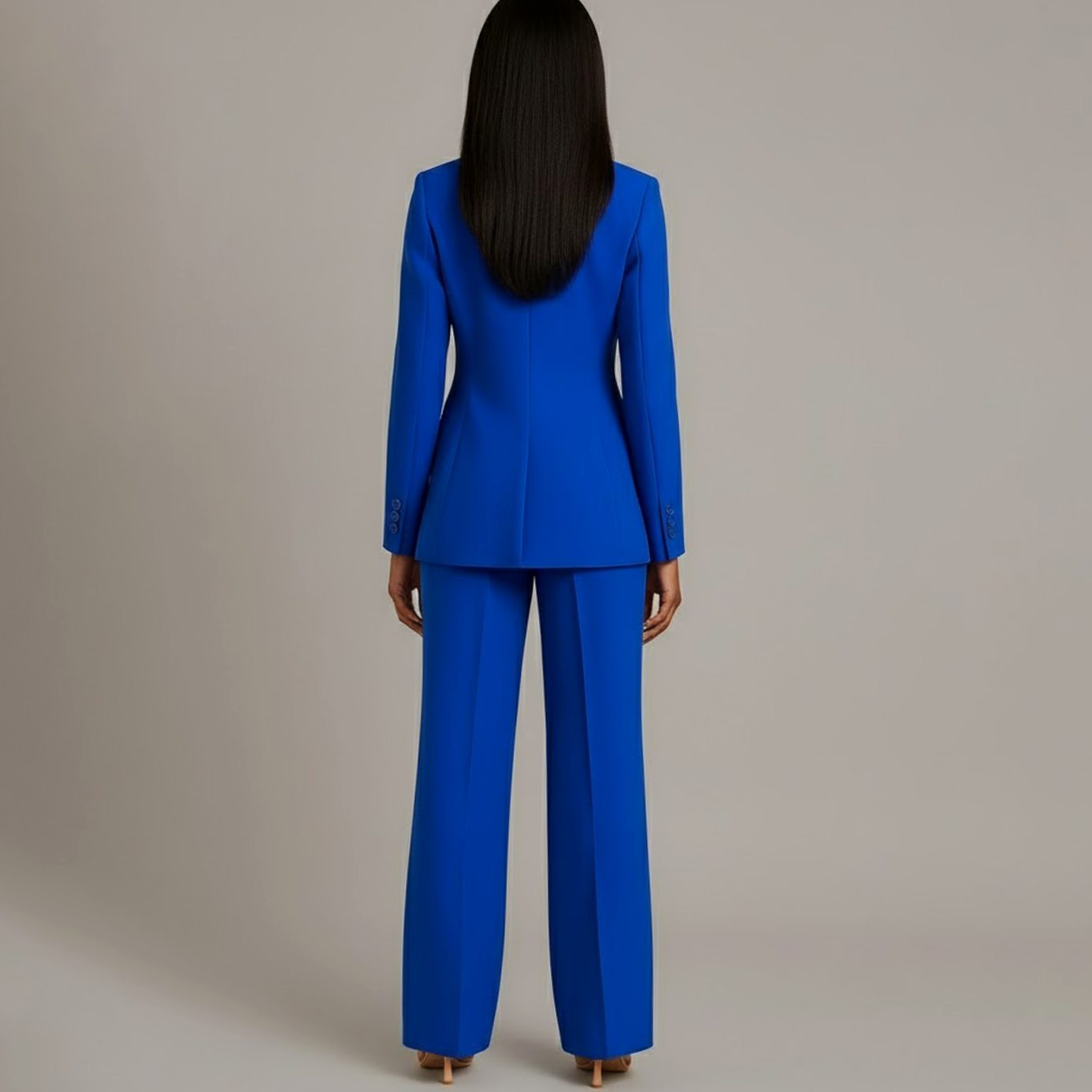 Vista lateral del conjunto de traje de vestir para mujer