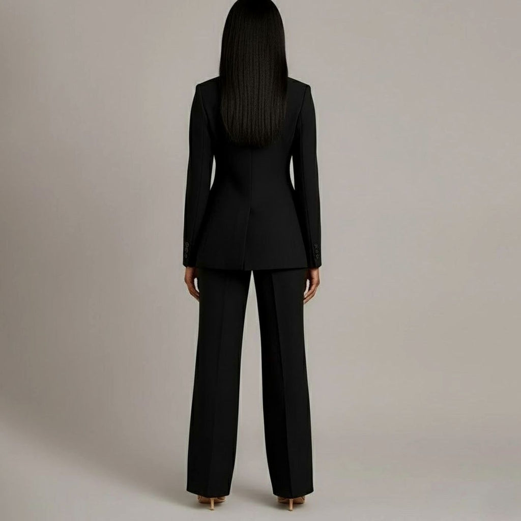 Conjunto de traje femenino combinado con tacones para un look formal