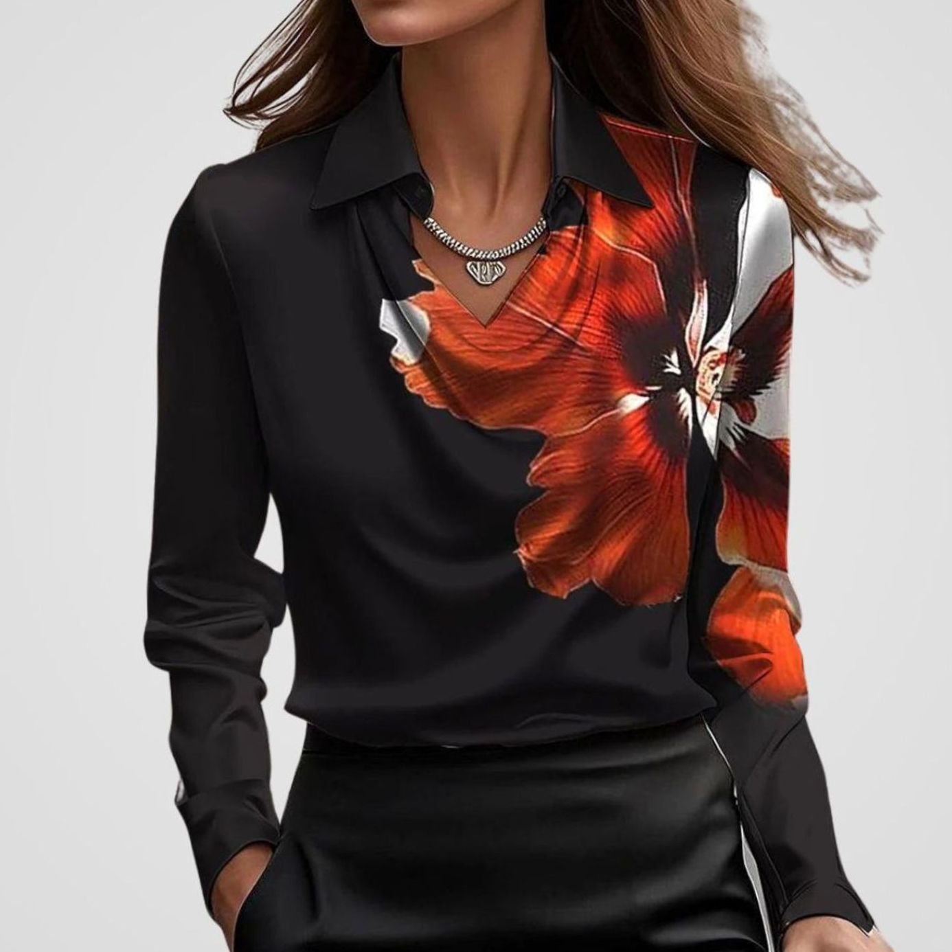Blusa elegante combinada bajo una americana