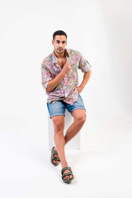 BOHO FLOR ANDALUZ – Men's Long-Sleeve Rayon Shirt