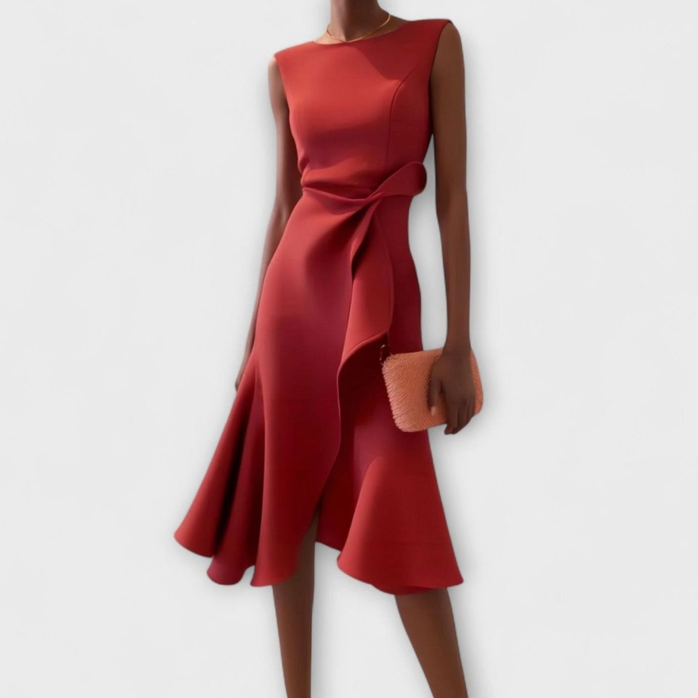 Vestido midi asimétrico sin mangas Alondra en look de fiesta para mujer