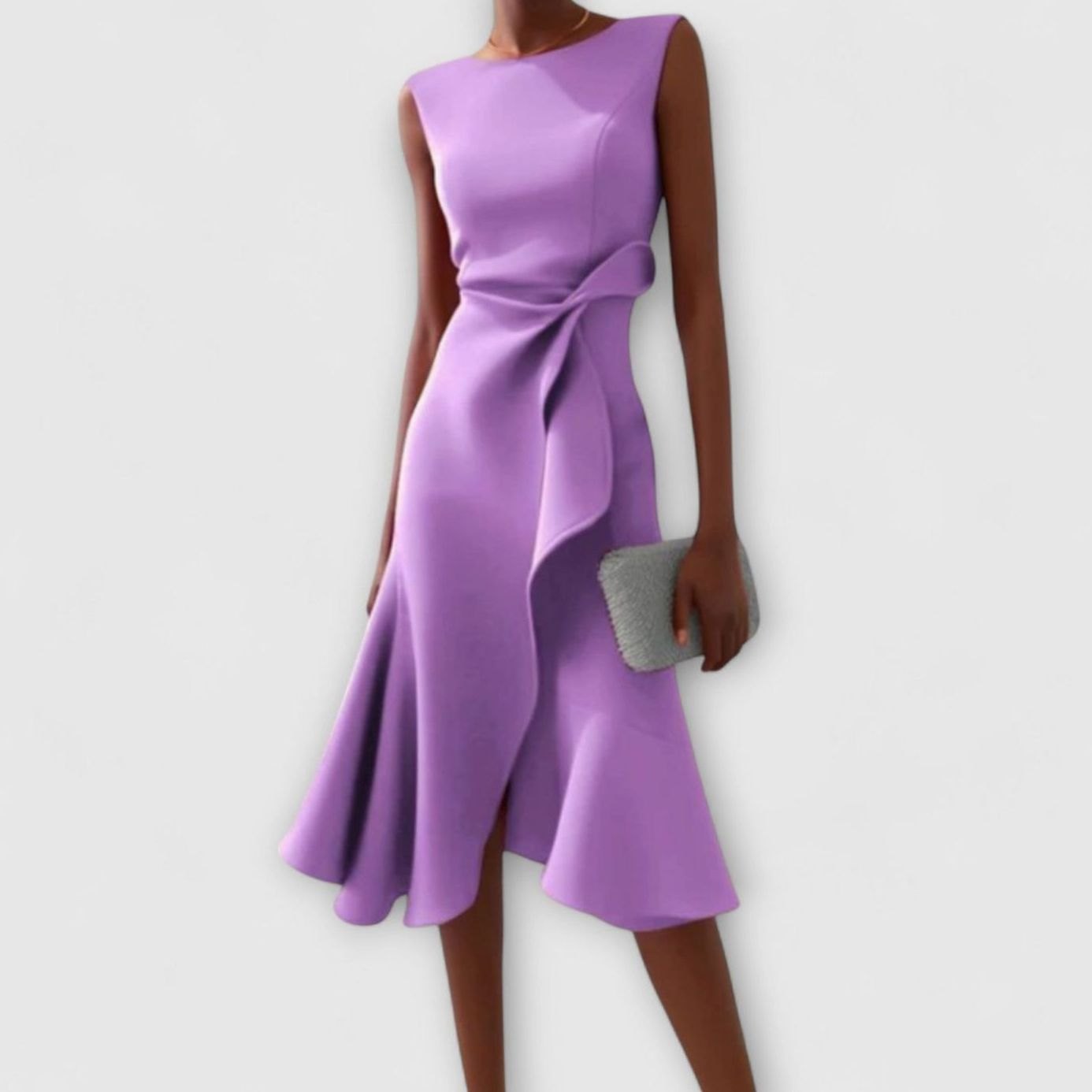 Detalle del bajo con volantes del vestido de fiesta midi Alondra