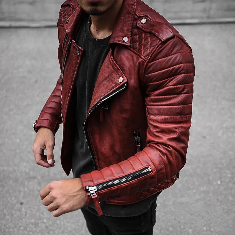 Vista trasera de la chaqueta biker de cuero Dakota para hombre