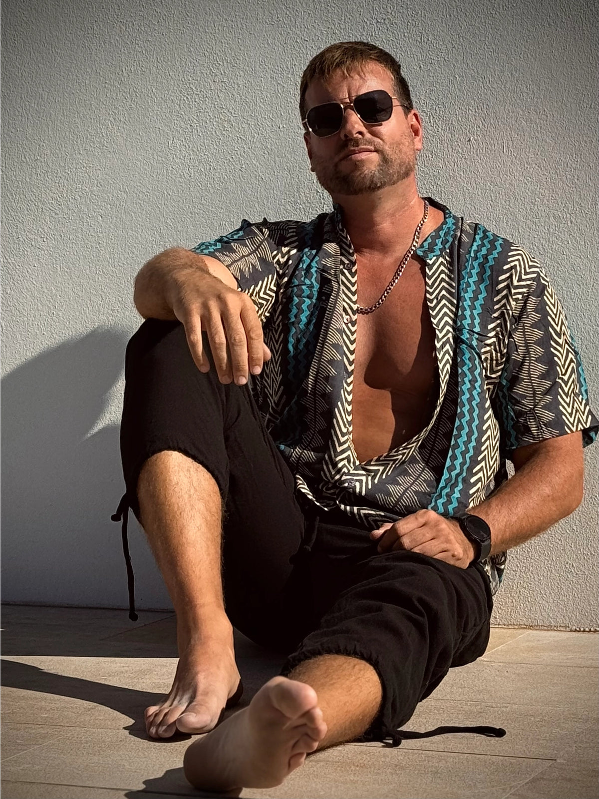 BOHO GEO MAO – Men's Short-Sleeve Rayon Shirt (Geometric Print, S–3XL)