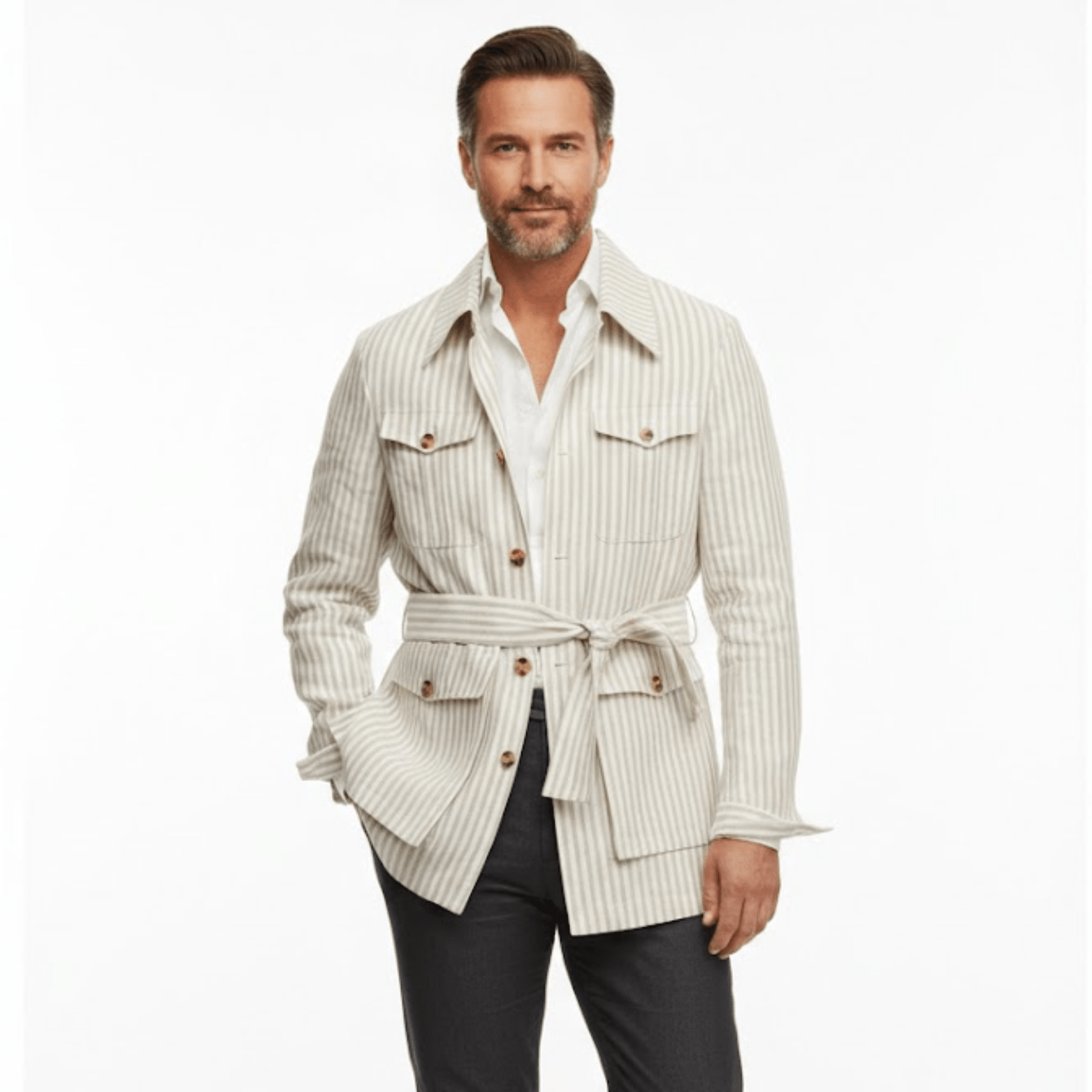 Diego | Chaqueta Safari de Hombre con Cinturón y Cuatro Bolsillos - Noa Lagos