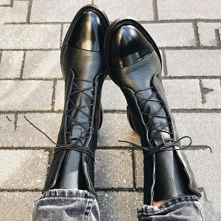 Botas de cuero con cordones para mujer, modelo Nuria en color negro