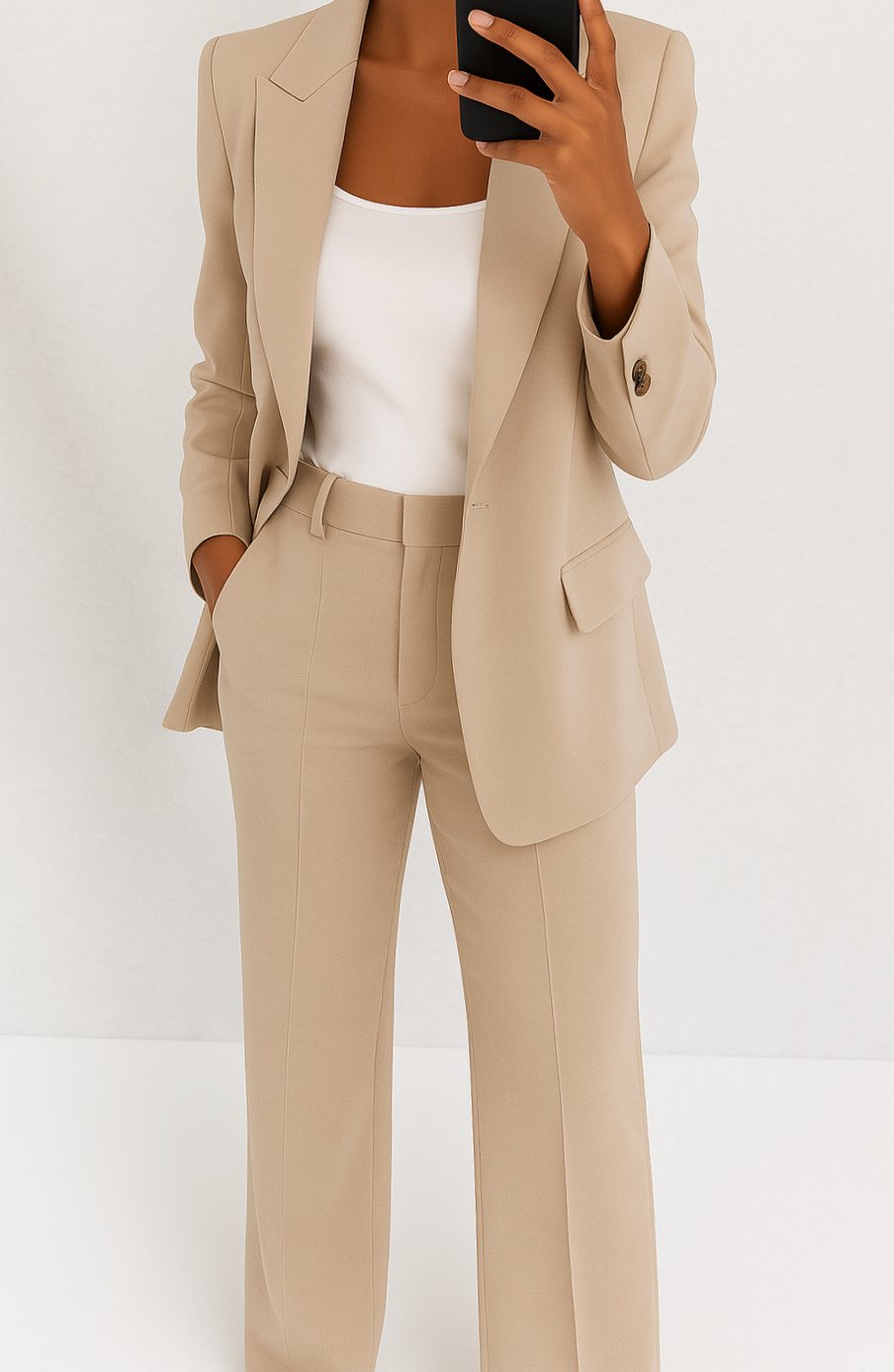 Conjunto de traje combinado con top blanco para un look minimalista