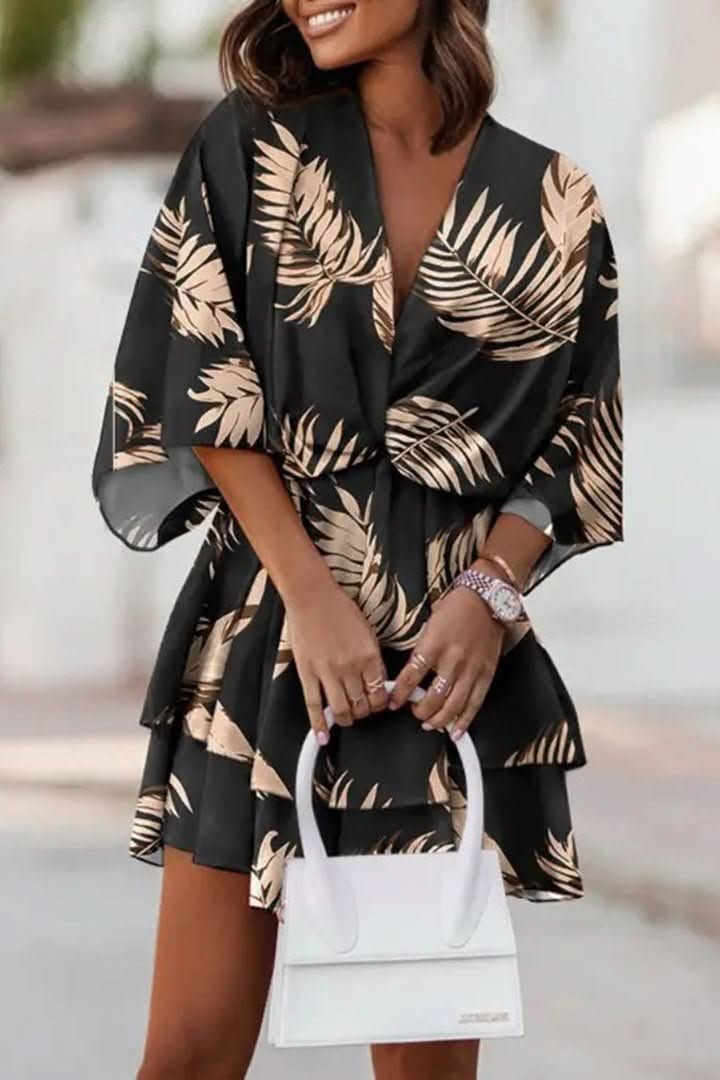 Valentina | Minivestido de cóctel con estampado tropical para mujer con falda escalonada - Noa Lagos