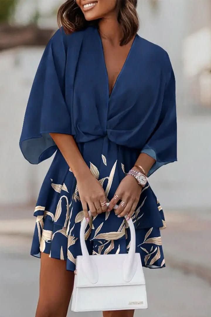 Valentina | Minivestido de cóctel con estampado tropical para mujer con falda escalonada - Noa Lagos