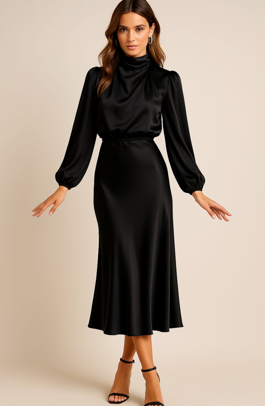 Vestido de satén combinado con blazer para un evento de trabajo