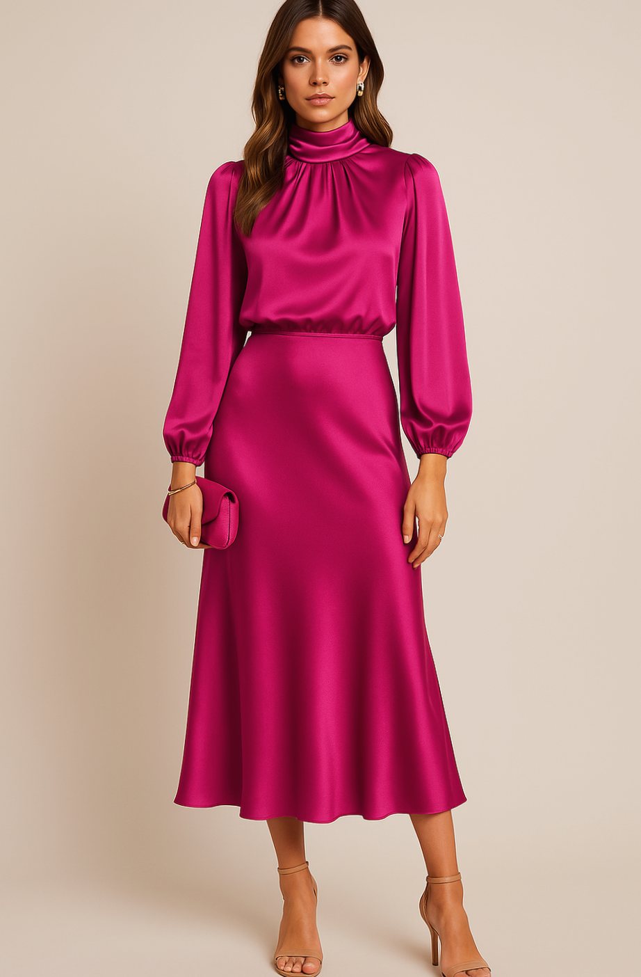Vestido de satén con mangas abullonadas para eventos formales